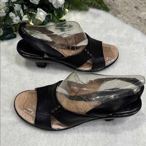 Sofft Black Leather Cutout Slingback Sandals with Stud Accents